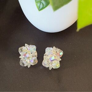 VTG Crystal 1950s Aurora Borealis cluster clip-on earrings